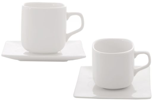 different point of view from coffe cup on white background