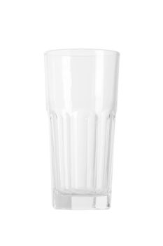 front view of empty water glass on white background