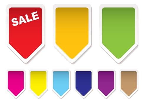 Collection of brightly coloured price tag icons blank