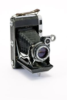  old photo cameras on white background