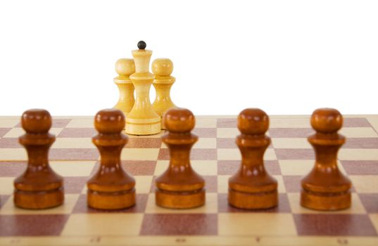 Wooden antique chess on the white background