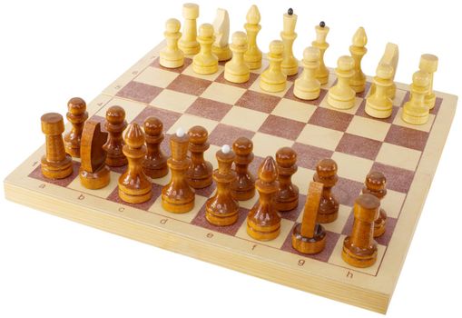 Wooden antique chess on the white background