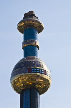 detail of the colorful community heating plant designed by Hundertwasser in Vienna