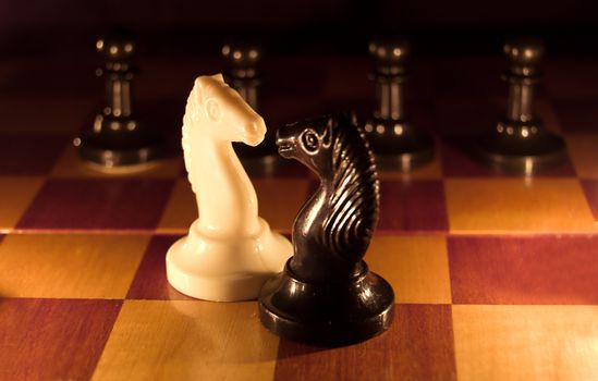 White and black knights on chess board