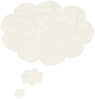 Crumpled comic thought bubble isolated in white