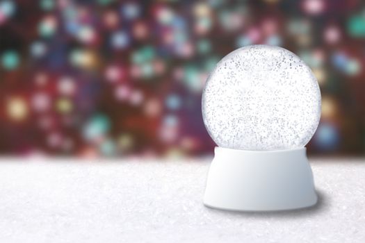Empty Snow Globe on a Christmas Blurry Background. Insert Your Own Image Into the Snowglobe!