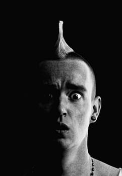 Confused Man with a Tall Pointed Mohawk