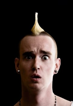 Confused Man with a Tall Yellow Mohawk