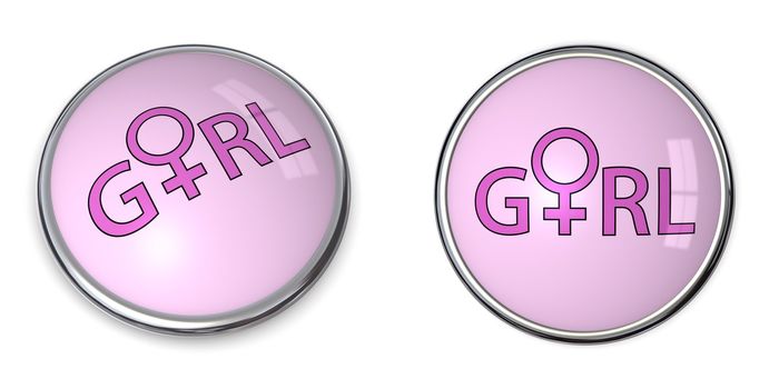 pink button with word girl and female gender symbol