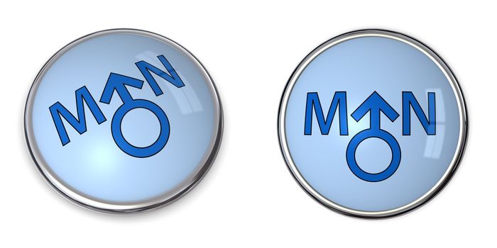 blue button with word man and male gender symbol