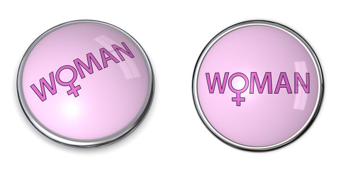 pink button with word woman and female gender symbol