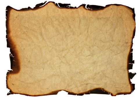 Image of the crumpled paper with burned edges - isolated