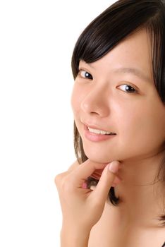 Natural closeup portrait of beauty of Asian with happy smiling face.