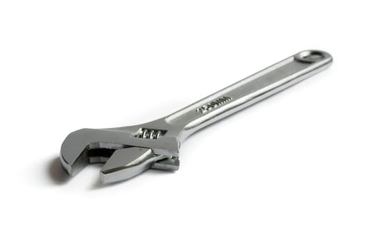 An adjustable spanner, shifting spanner, shifter or adjustable angle head wrench isolated on white. Clipping path included to easy remove shadows or replace background