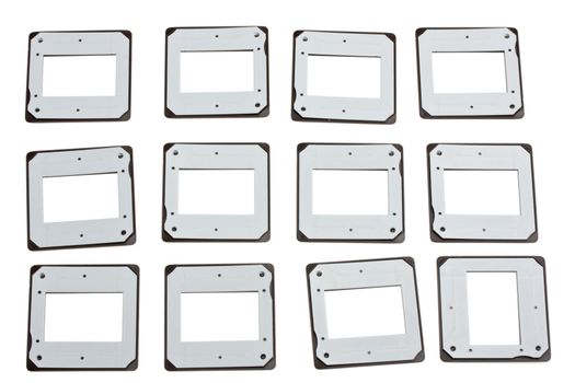 twelve slide frames isolated on white