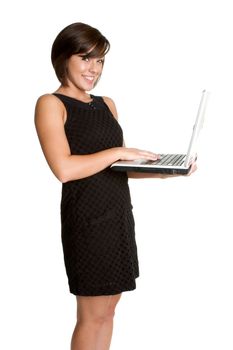 Smiling isolated laptop woman