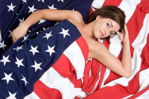 Patriotic woman in american flag