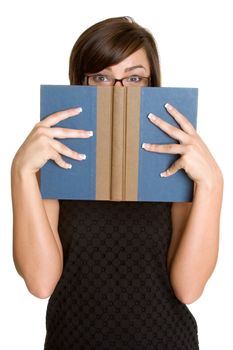 Beautiful woman looking over book