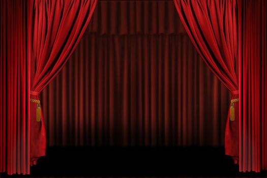 Horizontal Stage Drapes Open For Presentation. Insert Your Own Text or Image