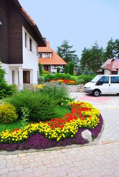 weekend houses with gardens and stone road in Serbia, Zlatibor
