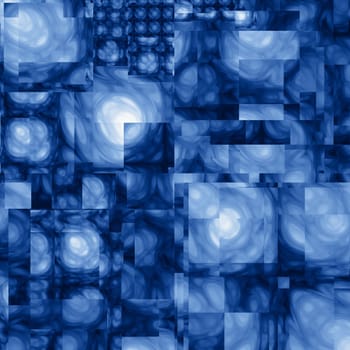 A fractal background composed of overlapping rectangles of abstract blurred shapes, each varying from dark blue to light blue.