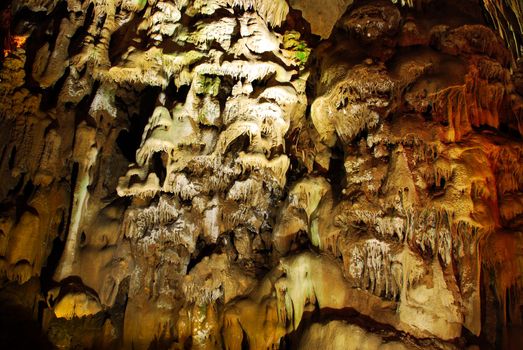 stalagmites in stone cave Resavska in Serbia