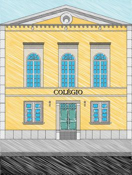 A naive illustration of a school facade.