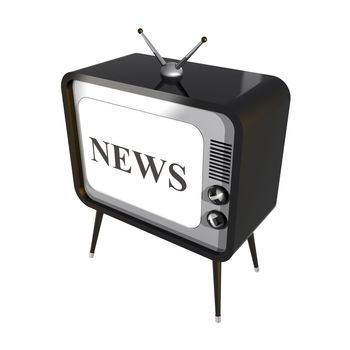 3D illustration of retro TV showing NEWS on screen