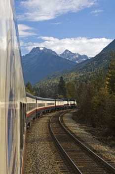 Train journey through the Rocky Mountains in Canada