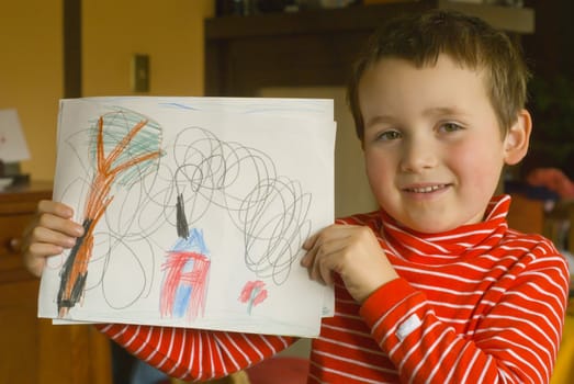 proud boy holding art work