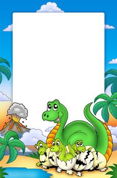 Frame with little dinosaurs - color illustration.