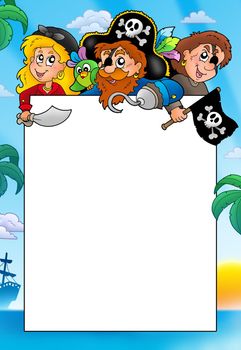 Frame with three cartoon pirates - color illustration.