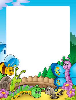 Frame with various garden animals - color illustration.