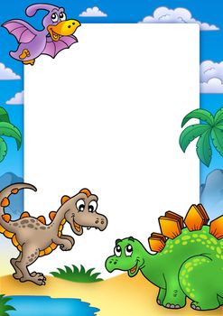 Prehistoric frame with dinosaurs - color illustration.