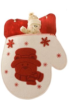 Christmas mitten with little toy snowman