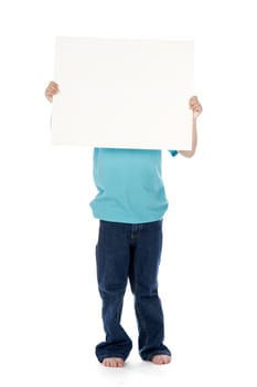 a little boy with a sign