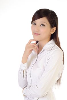 Portrait of Asian smart business woman on white background.
