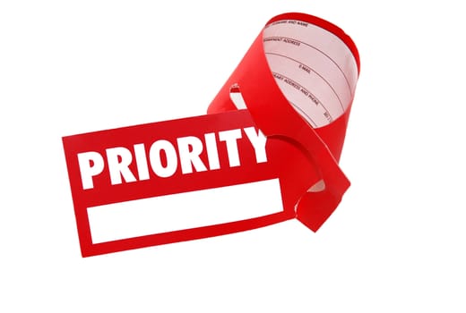priority red paper sign for luggage isolated over white