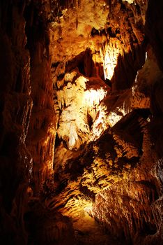 stalagmites in stone cave Resavska in Serbia
