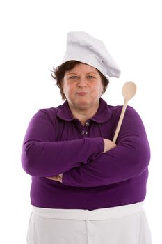Female chef looking very stern with arms crossed