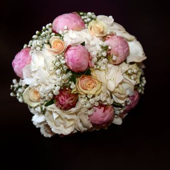 Rose Bouquet with white and pink roses on black background