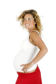 Beautiful pregnant woman, isolated on white background 

