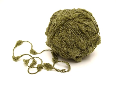 hank of green wool, isolated in white bottom