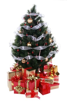 Christmas tree with presents isolated on white