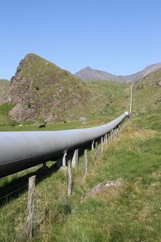 Water pipeline in the mountains of Snowdonia UK.