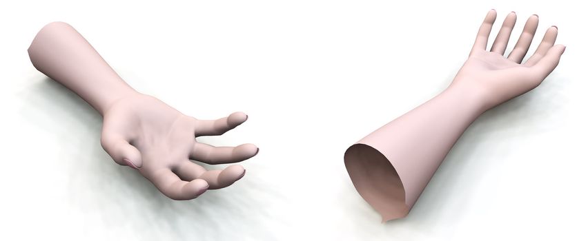 Disembodied hands for Halloween, accident or medical concepts.