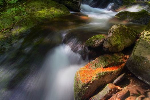 Shot of the fall of water- detail.
River valley of tream Bila Opava - natural area - nature preserve.
Mountainous district Jesenik, Czech republic, Europe.