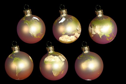 christmas balls with earth isolated on black