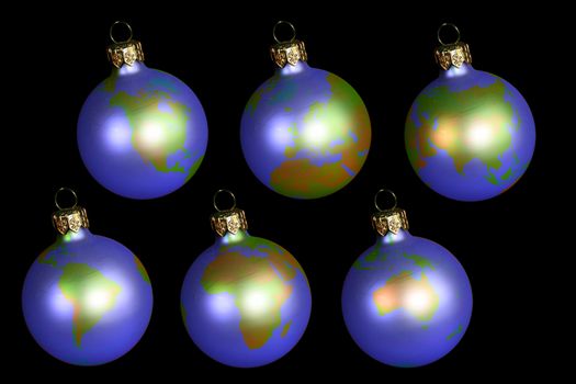 christmas balls with earth isolated on black