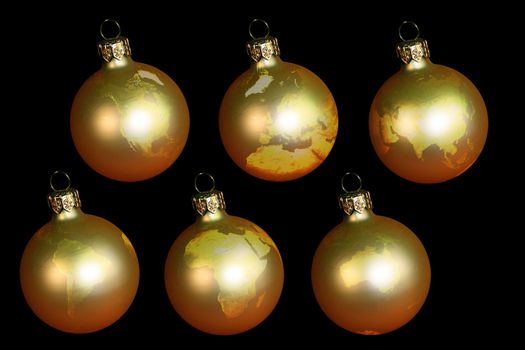 christmas balls with earth isolated on black